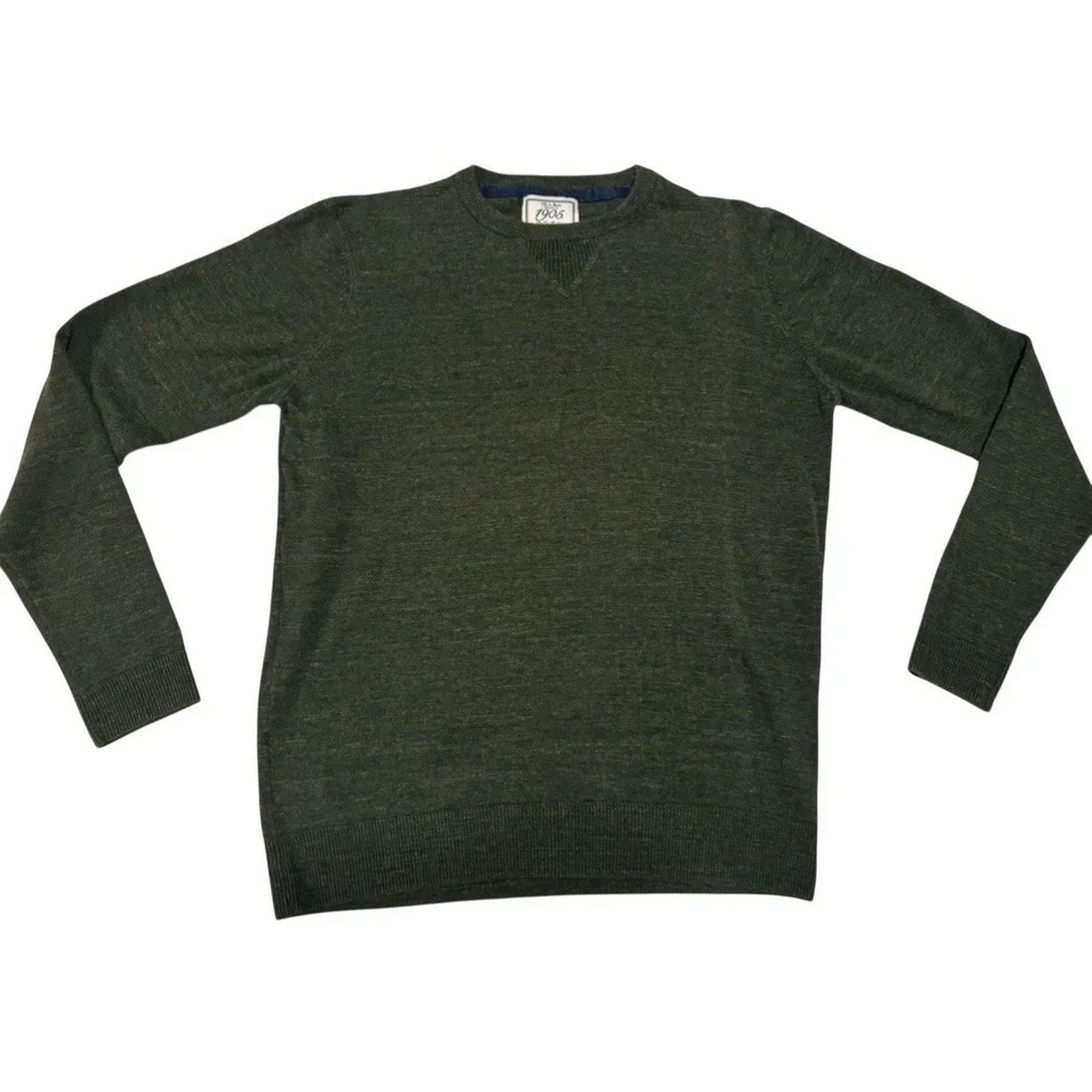 Jos A Bank Sweater Crew Neck Mens‎ Large Green Solid Cotton Casual Pullover
